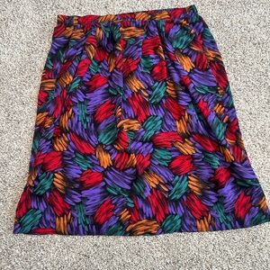 Sheridan Square Vintage Colorful Abstract Pattern Midi Skirt Rayon Made in USA
